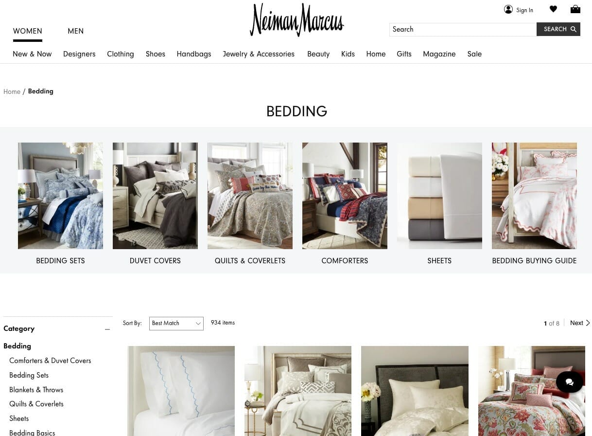 Category Listing Page on the Nieman Marcus website