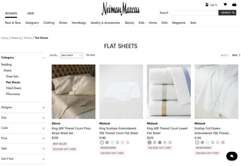 Product Listing Page on the Nieman Marcus website