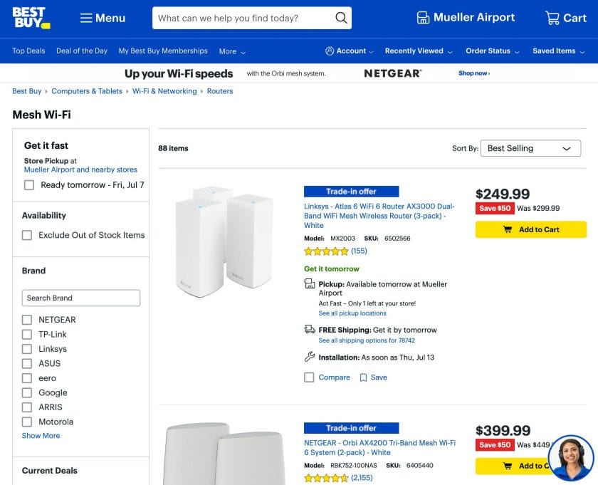 Product Listing Page on the Bestbuy.com website